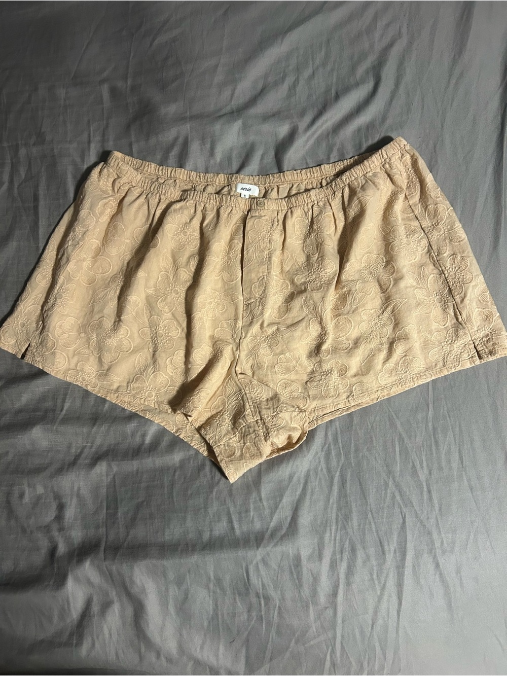 aerie Cream Floral Embroidered Athletic Shorts